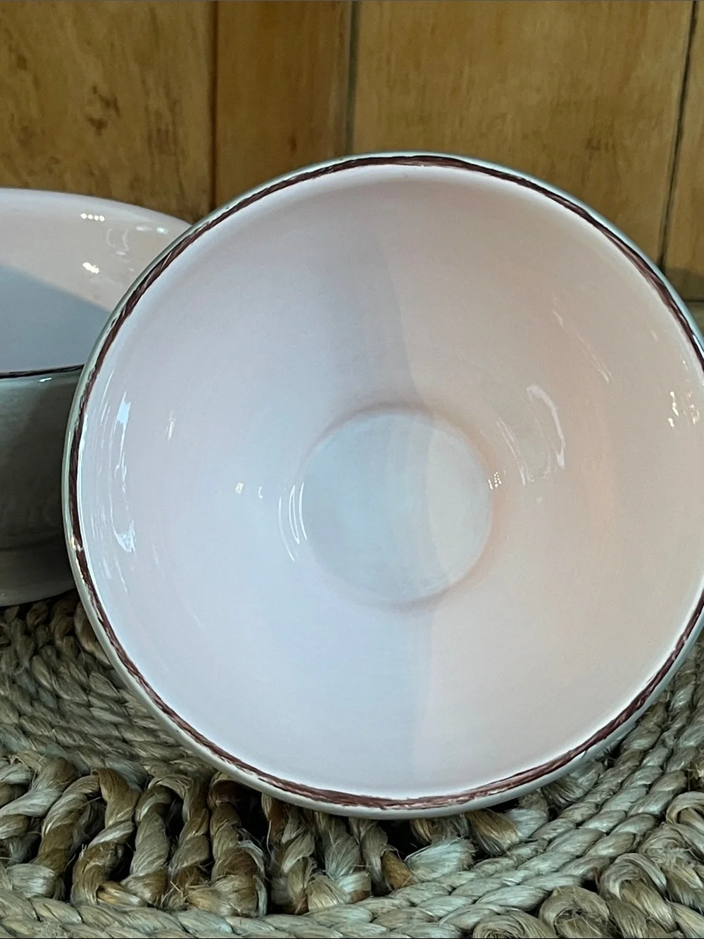 Set of 2- Pottery Barn- Morning Story Bowls- Taupe & Dusty Pink- Discontinued